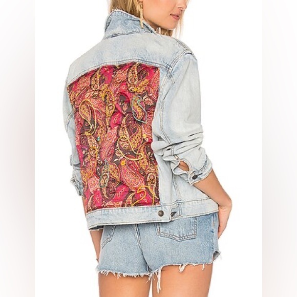 Free People Paisley Quilted Denim Jacket - Picture 2 of 9